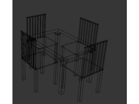 Realstic Wooden Dining Set Table 4 Chairs PBR 4K 3D Model