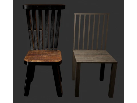 Realstic Wooden Chairs Pack 2 PBR 4K s 3D Model