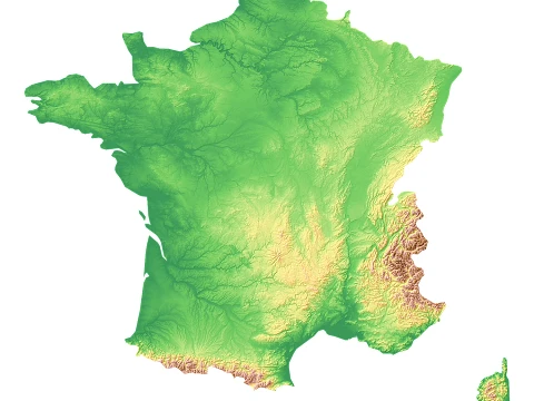 Mapa de relevo topogr&aacute;fico da Fran&ccedil;a STL para impress&atilde;o 3D Modelo de Impressão 3D