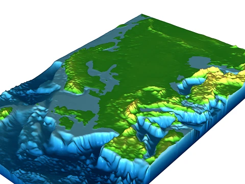 Europe 3D Relief Map with Ocean Floor topographic STL 3D Print Model