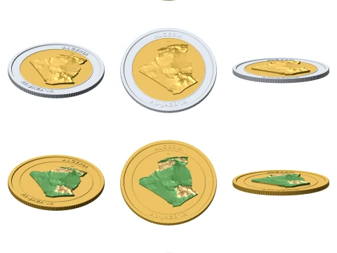 Algeria 3D Topographic Coin 85 mm Relief Collector Token 3D Print Model