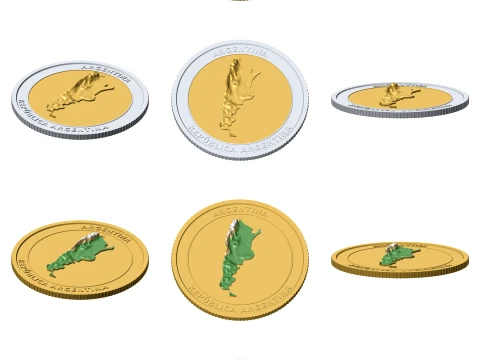 Argentina 3D Topographic Coin 85 mm Relief Collector Token 3D Print Model