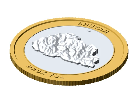 Bhutan 3D Topographic Coin 85 mm Relief Collector Token 3D Print Model