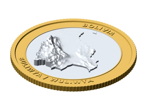 Bolivia 3D Topographic Coin 85 mm Relief Collector Token 3D Print Model