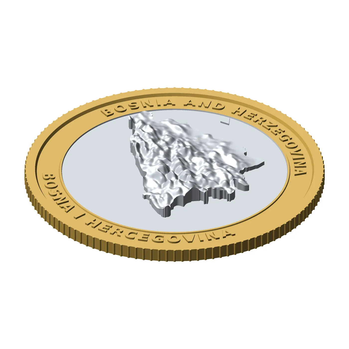 Bosnia And Herzegovina 3D Topographic Coin 85 mm Relief Collector Token 3D Print Model .c4d .max .obj .3ds .fbx .stl .blend 