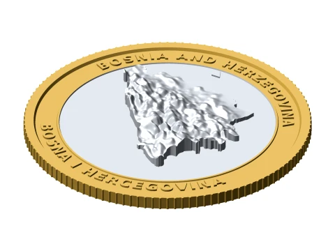 Moeda topogr&aacute;fica 3D da B&oacute;snia e Herzegovina 85 mm token de colecionador em relevo Modelo de Impressão 3D