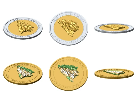 Bosnia And Herzegovina 3D Topographic Coin 85 mm Relief Collector Token 3D Print Model