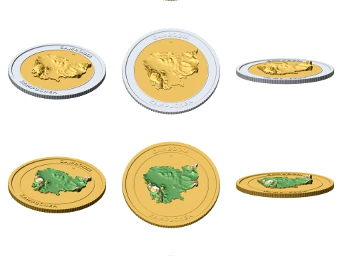 Cambodia 3D Topographic Coin 85 mm Relief Collector Token 3D Print Model
