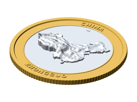 China 3D Topographic Coin 85 mm Relief Collector Token 3D Print Model