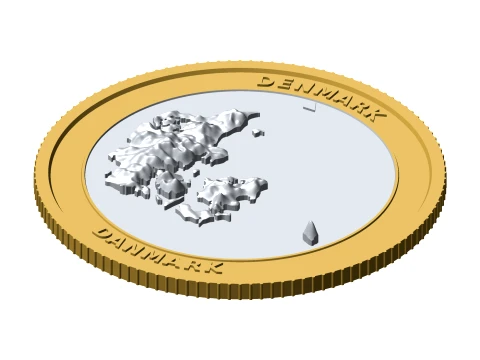 Denmark 3D Topographic Coin 85 mm Relief Collector Token 3D Print Model