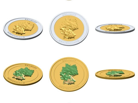 Germany 3D Topographic Coin 85 mm Relief Collector Token 3D Print Model