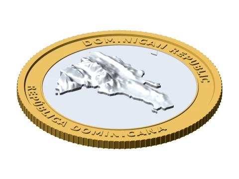 Moneda Topogr&aacute;fica 3D de Rep&uacute;blica Dominicana Ficha de Coleccionista en Relieve de 85 mm Modelo de impresión 3D