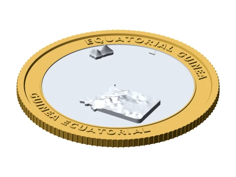 Moneda topogr&aacute;fica 3D de Guinea Ecuatorial Ficha de coleccionista en relieve de 85 mm Modelo de impresión 3D