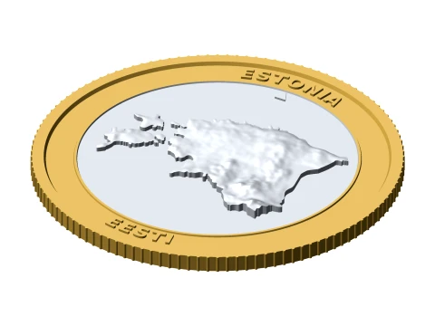 Moneda topogr&aacute;fica 3D de Estonia Ficha de coleccionista en relieve de 85 mm Modelo de impresión 3D