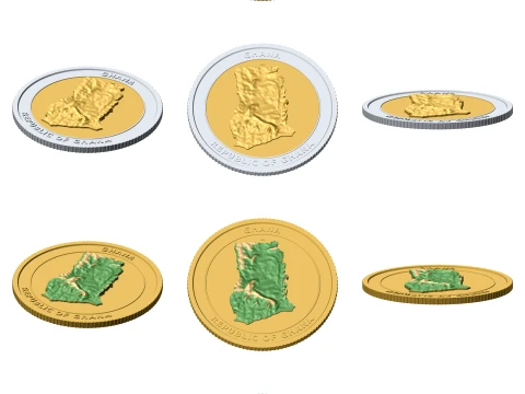 Ghana 3D Topographic Coin 85 mm Relief Collector Token 3D Print Model