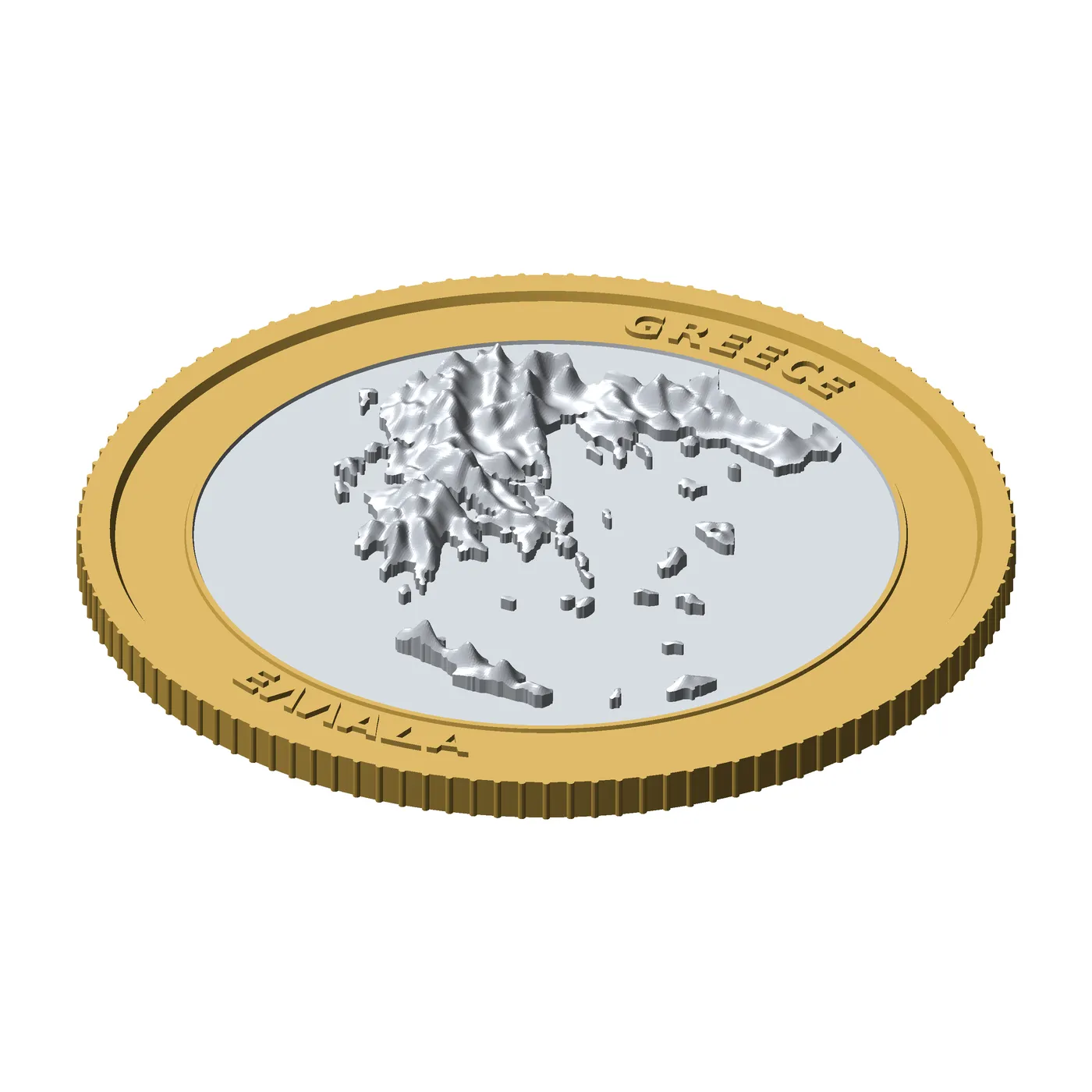 Greece 3D Topographic Coin 85 mm Relief Collector Token 3D Print Model .c4d .max .obj .3ds .fbx .stl .blend 
