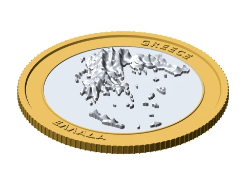 Greece 3D Topographic Coin 85 mm Relief Collector Token 3D Print Model