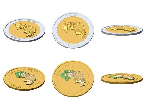 Guinea 3D Topographic Coin 85 mm Relief Collector Token 3D Print Model