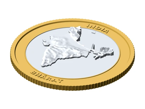Hindistan 3D Topografik Para 85 mm R&ouml;lyef Koleksiyoncu Jetonu 3D Baskı Modeli