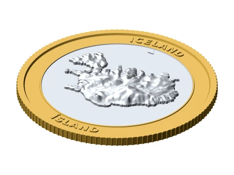 Moneda topogr&aacute;fica 3D de Islandia Ficha de coleccionista en relieve de 85 mm Modelo de impresión 3D