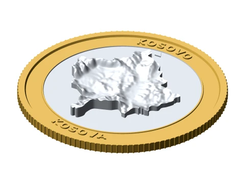 Moneda topogr&aacute;fica 3D de Kosovo Ficha de coleccionista en relieve de 85 mm Modelo de impresión 3D