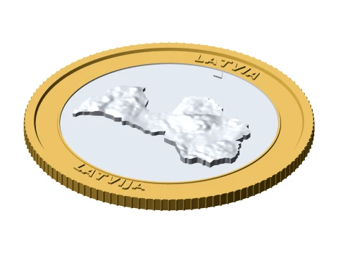 Moeda topogr&aacute;fica 3D da Let&ocirc;nia, token de coletor de relevo de 85 mm Modelo de Impressão 3D