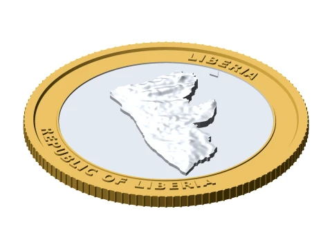 Moneda topogr&aacute;fica 3D de Liberia Ficha de coleccionista en relieve de 85 mm Modelo de impresión 3D