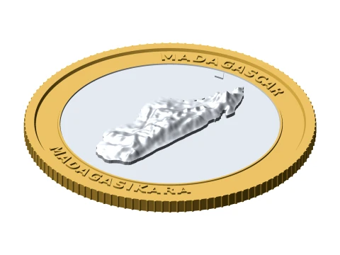 Moeda Topogr&aacute;fica 3D de Madagascar Token de Coletor de Al&iacute;vio de 85 mm Modelo de Impressão 3D