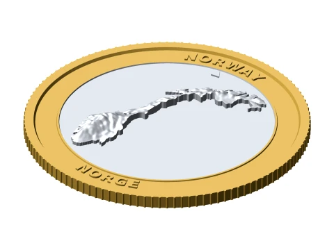 Moeda topogr&aacute;fica 3D da Noruega, token de coletor de relevo de 85 mm Modelo de Impressão 3D