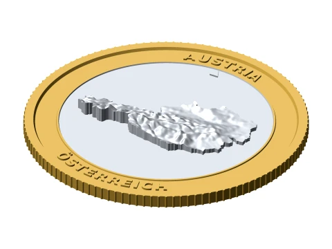 Austria 3D Topographic Coin 85 mm Relief Collector Token 3D Print Model