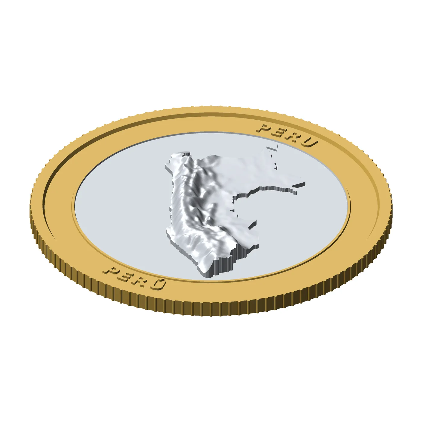 Peru 3D Topographic Coin 85 mm Relief Collector Token 3D Print Model .c4d .max .obj .3ds .fbx .stl .blend 