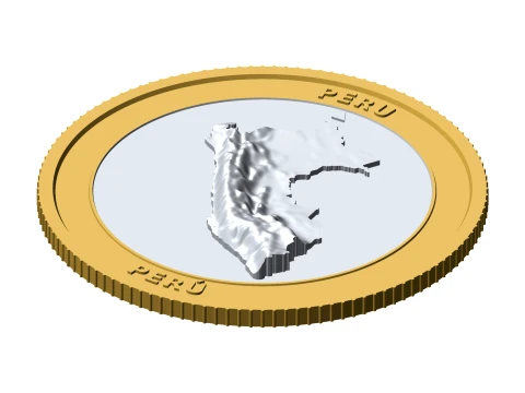 Moeda Topogr&aacute;fica 3D Peru Token de Colecionador de Relevo de 85 mm Modelo de Impressão 3D