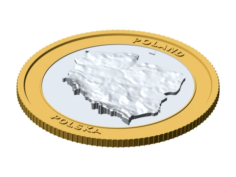 Poland 3D Topographic Coin 85 mm Relief Collector Token 3D Print Model