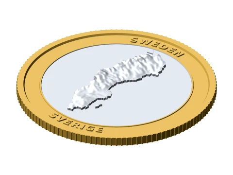Sweden 3D Topographic Coin 85 mm Relief Collector Token 3D Print Model