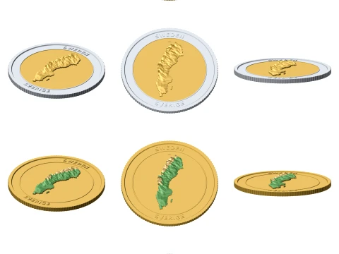 Sweden 3D Topographic Coin 85 mm Relief Collector Token 3D Print Model