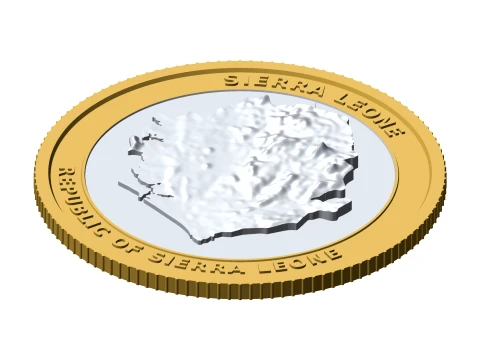 Moeda topogr&aacute;fica 3D de Serra Leoa, token de coletor de relevo de 85 mm Modelo de Impressão 3D