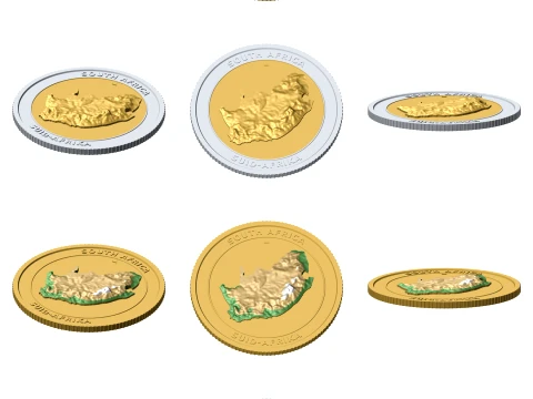 South Africa 3D Topographic Coin 85 mm Relief Collector Token 3D Print Model