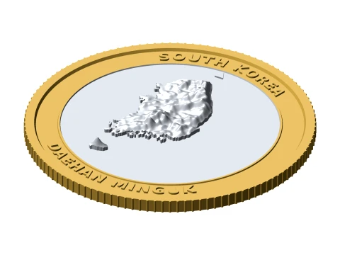 South Korea 3D Topographic Coin 85 mm Relief Collector Token 3D Print Model