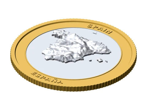 Spain 3D Topographic Coin 85 mm Relief Collector Token 3D Print Model
