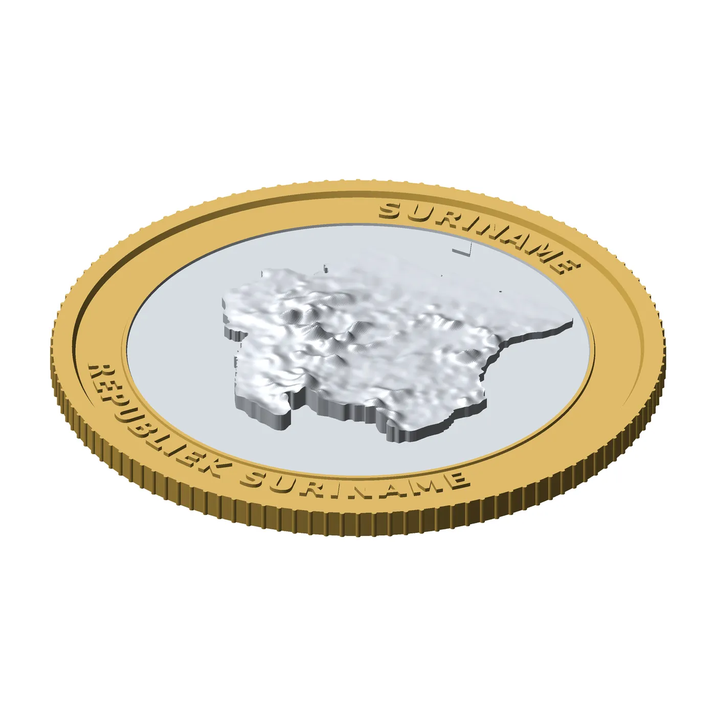 Suriname 3D Topographic Coin 85 mm Relief Collector Token 3D Print Model .c4d .max .obj .3ds .fbx .stl .blend 