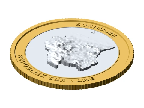 Suriname 3D Topografische Munt 85 mm Relief Collector Token 3D printmodel
