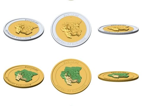 Suriname 3D Topographic Coin 85 mm Relief Collector Token 3D Print Model