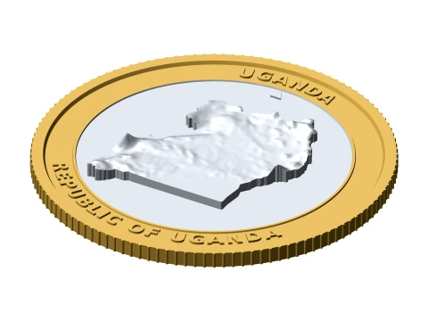 Moeda Topogr&aacute;fica 3D de Uganda Token de Coletor de Al&iacute;vio de 85 mm Modelo de Impressão 3D