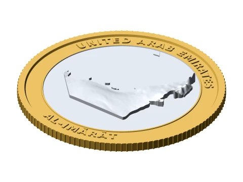 Verenigde Arabische Emiraten 3D Topografische munt 85 mm Relief Collector Token 3D printmodel