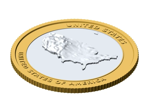 United States 3D Topographic Coin 85 mm Relief Collector Token 3D Print Model