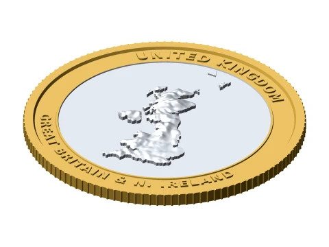 United Kingdom 3D Topographic Coin 85 mm Relief Collector Token 3D Print Model