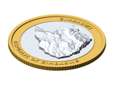 Zimbabwe 3D Topografische munt 85 mm Relief Collector Token 3D printmodel