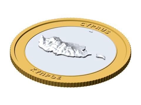 Moeda topogr&aacute;fica 3D de Chipre 85 mm token de coletor de relevo Modelo de Impressão 3D