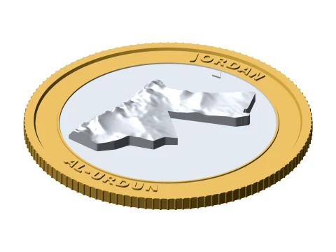 Moeda Topogr&aacute;fica Al-Urdun do Oriente M&eacute;dio 85 mm Token de Colecionador Modelo de Impressão 3D