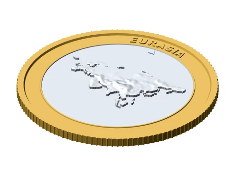 Eurasia 3D Topographic Coin 85 mm Relief Collector Token 3D Print Model